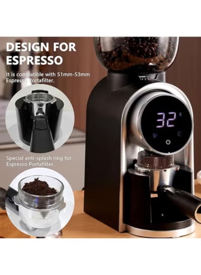 فوغماكس مطحنة حبوب القهوة الكهربائية المخروطية مع 25 إعدادا دقيقا ، مطحنة كهربائية قابلة للتعديل بشاشة تعمل باللمس مع شاشة LED وجهاز مضاد للكهرباء الساكنة للتنقيط الإسبريسو والصحافة الفرنسية - أسود مطحنة قهوة V60 مطحنة قهوة - Image 4